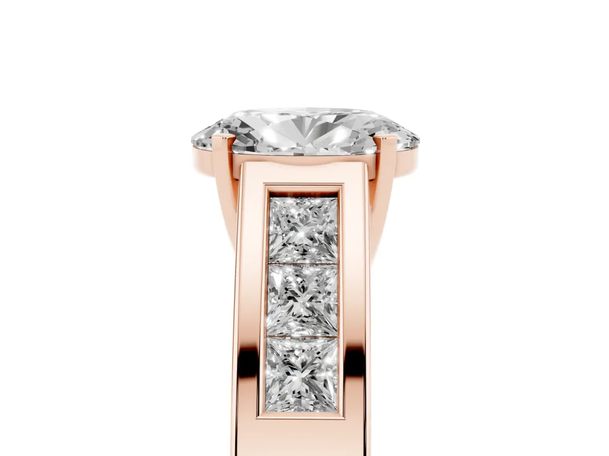 Oval Cut Cut Channel Set Solitaire Ring with Four-Prong Setting Rose gold