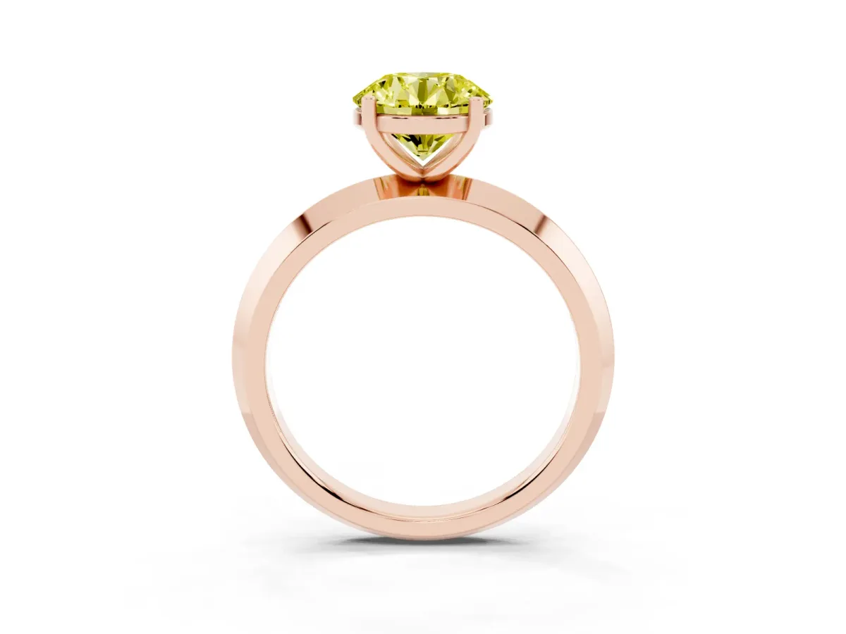 Fancy Yellow Round Cut Cut Solitaire Engagement Ring with Flat Band and Four-Prong Setting Rose gold