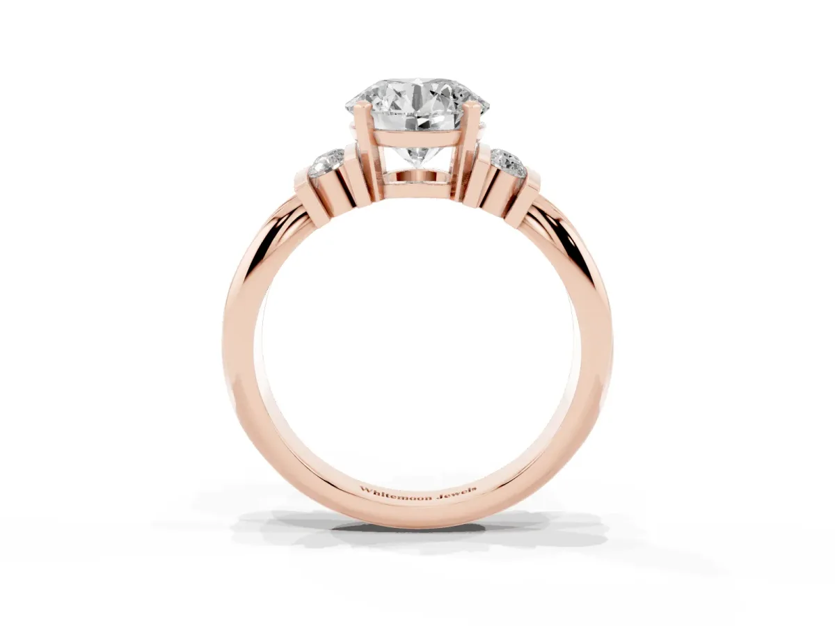 Round Cut Cut Three-Stone Channel Set Ring with Bar Prongs Rose gold