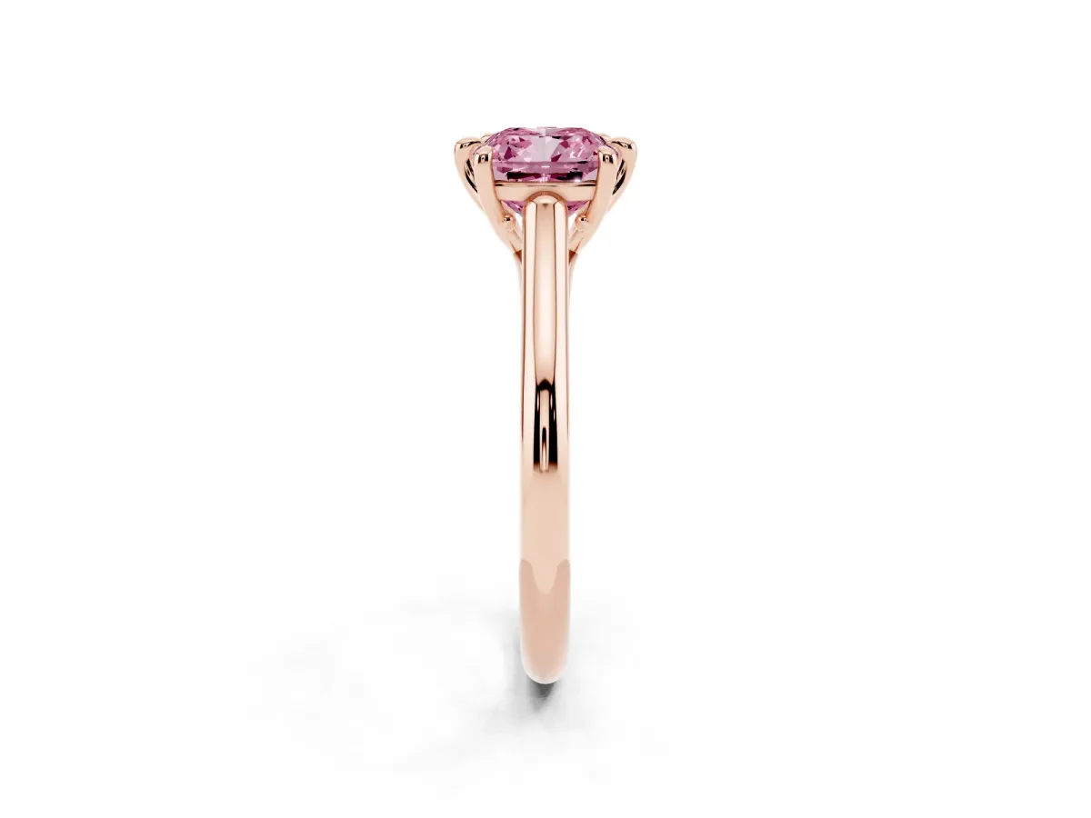 Fancy Pink Cushion Cut Solitaire Engagement Ring with Six-Prong Setting and Classic Band Rose gold