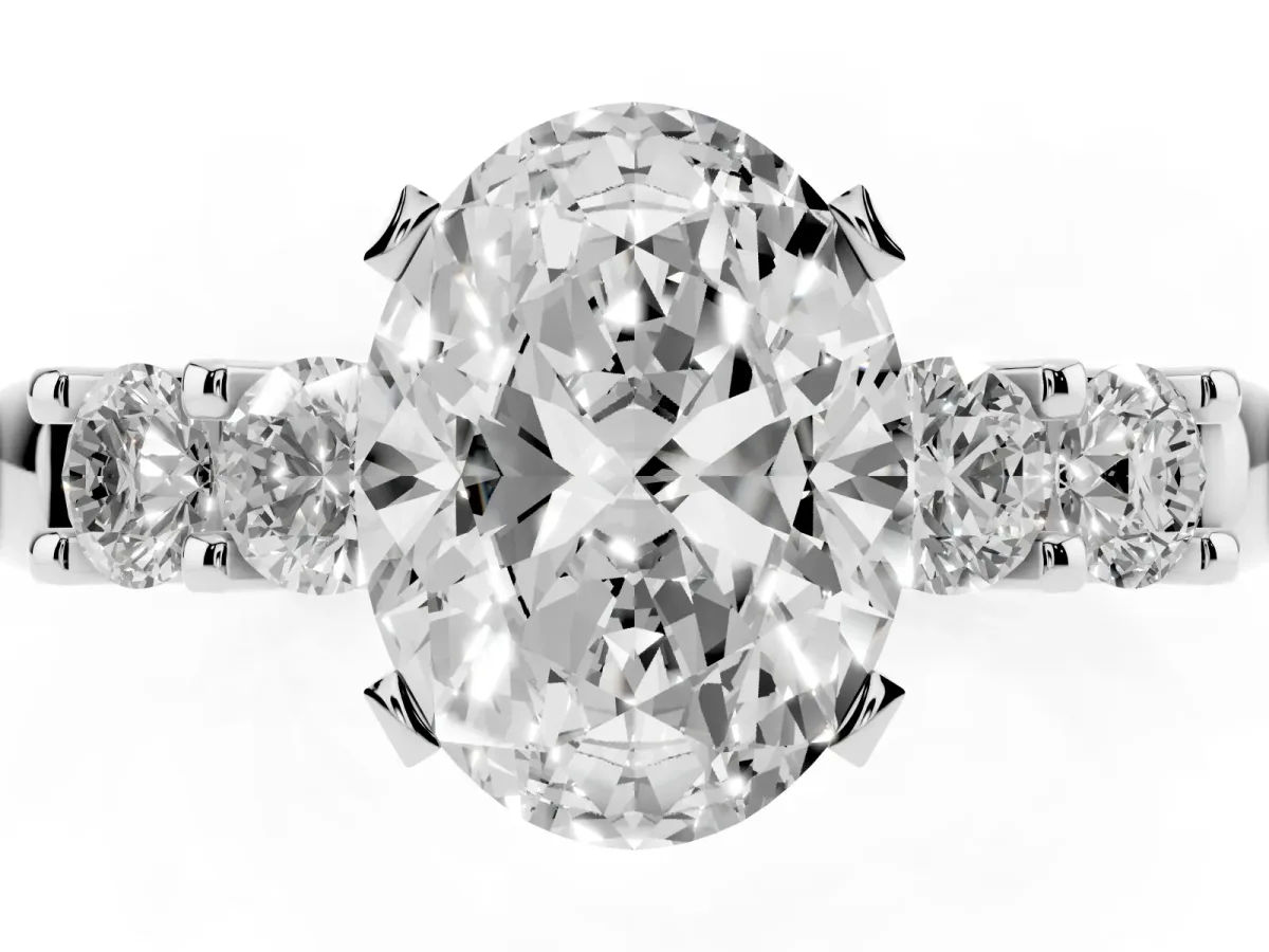 Oval Cut Brilliant Cut Diamond Five-Stone Prong Set Engagement Ring with Channel Band Silver