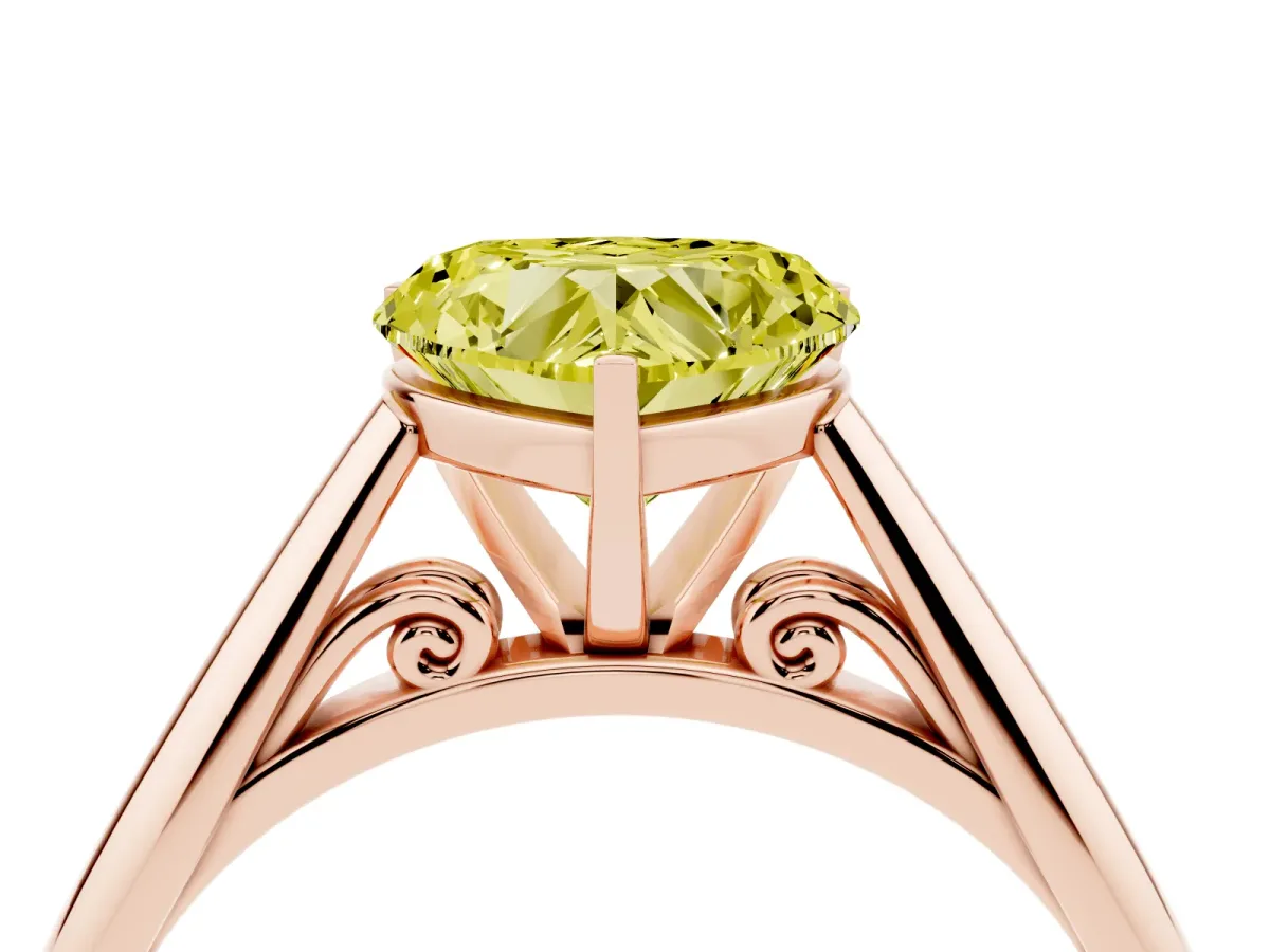 Fancy Yellow Heart Cut Diamond Solitaire Engagement Ring with Cathedral Setting and Four-Prong Mount Rose gold