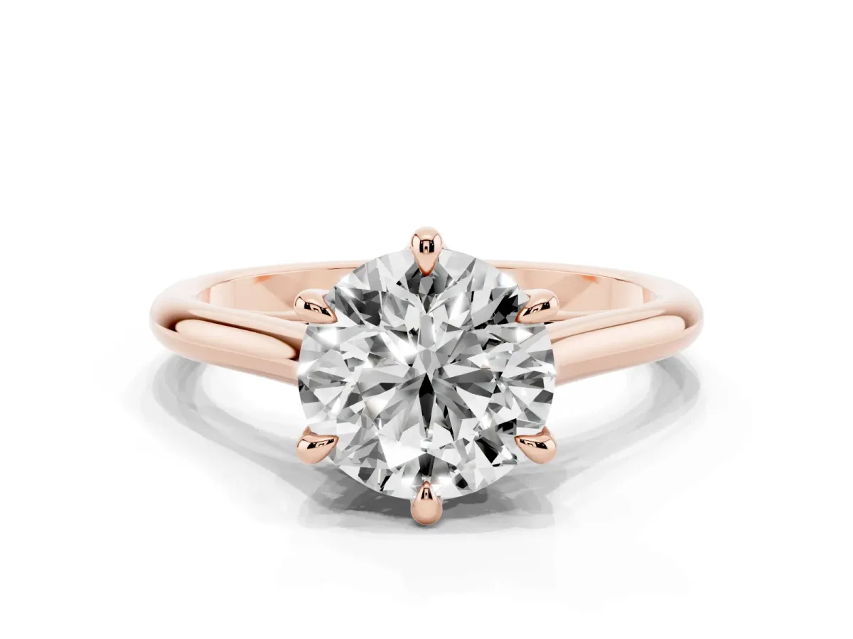 Round Cut Solitaire Engagement Ring with Six-Prong Setting and Classic Band Rose gold