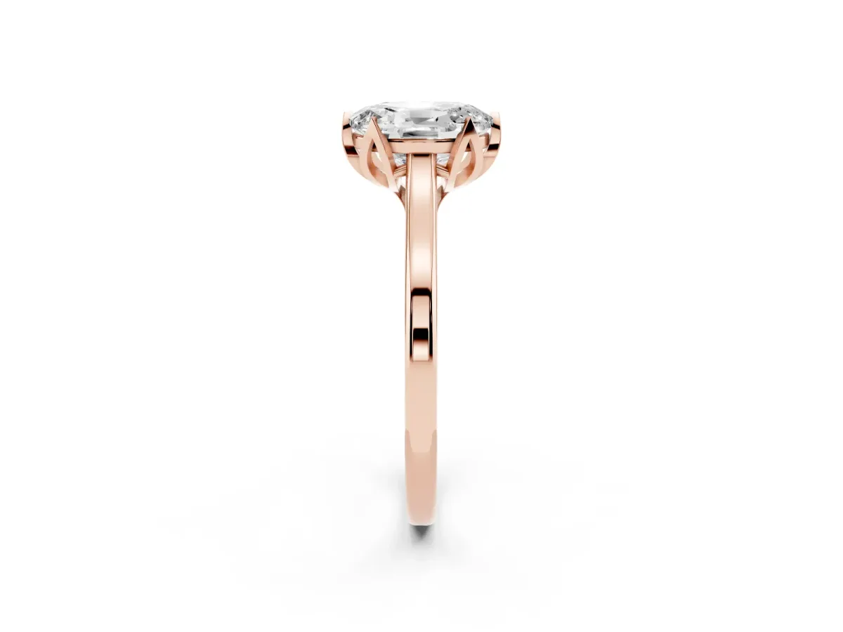 Oval Cut Diamond Solitaire Ring with Flower Prong Setting and Classic Band Rose gold