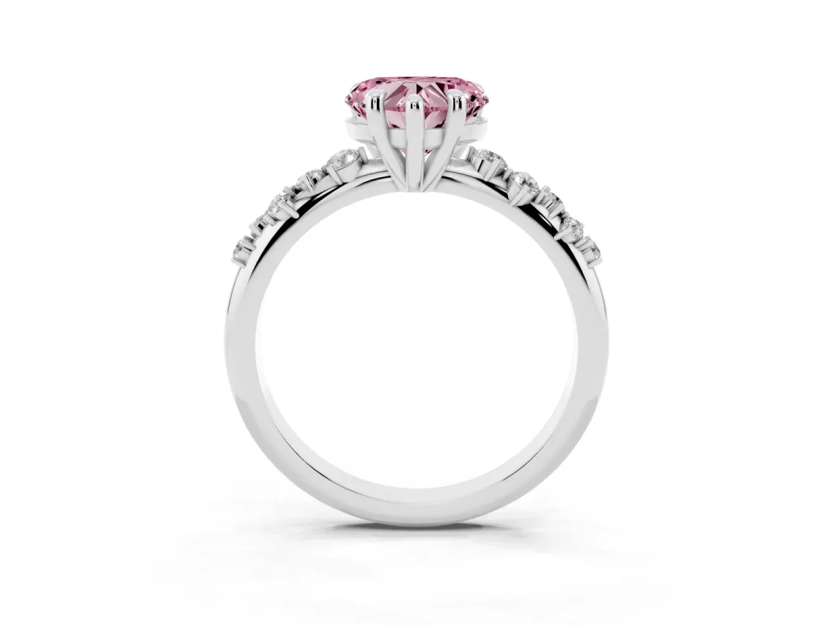 Fancy Pink Heart Cut Cut Diamond Vine Band with Four-Prong Setting Silver