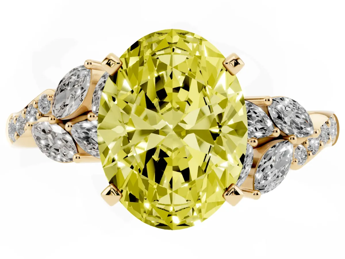 Fancy Yellow Oval Cut Solitaire Marquise Twist Band with Six-Prong Setting Yellow gold