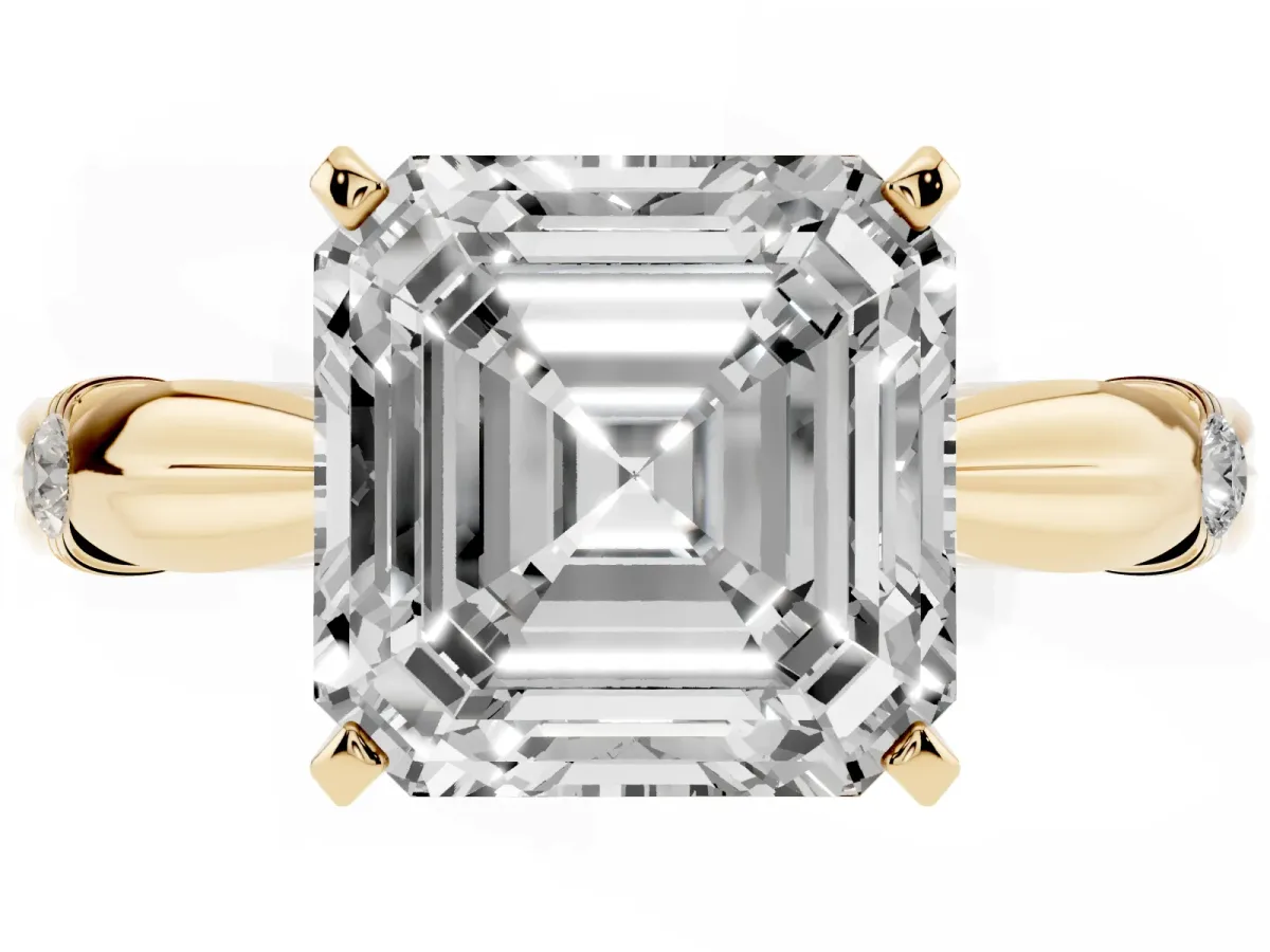 Asscher Cut Solitaire Diamond Twisted Band with Four-Prong Setting Yellow gold