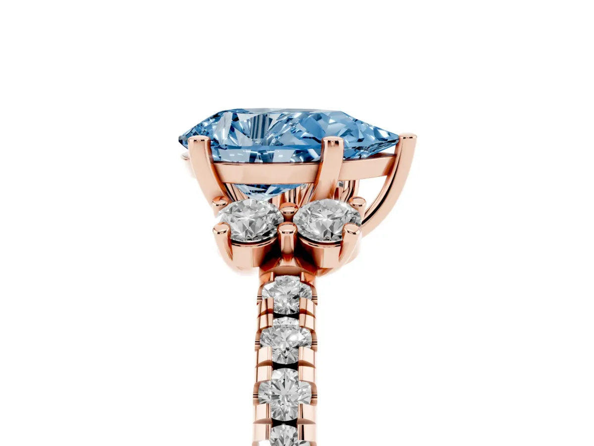 Fancy Blue Pear Cut Diamond Three-Stone Pave Band with Four-Prong Setting Rose gold