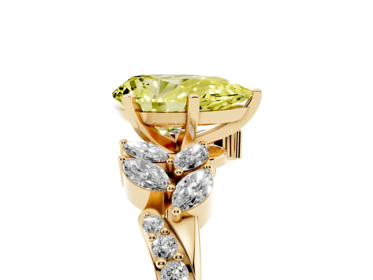 Fancy Yellow Pear Cut Solitaire Marquise Twist Band with Six-Prong Setting Yellow gold
