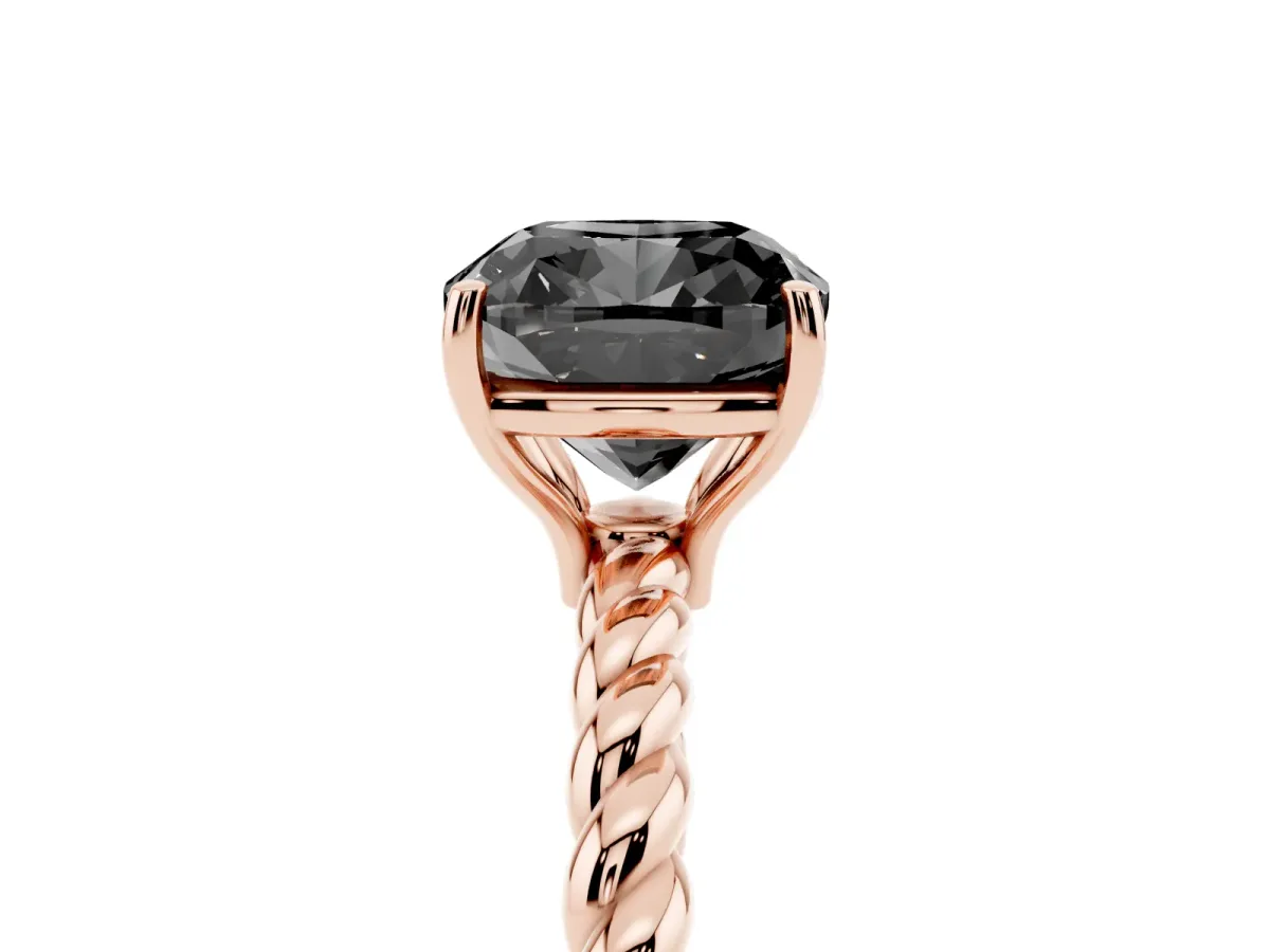 Fancy Black Cushion Cut Solitaire Twisted Band 4-Prong Ring Rose gold