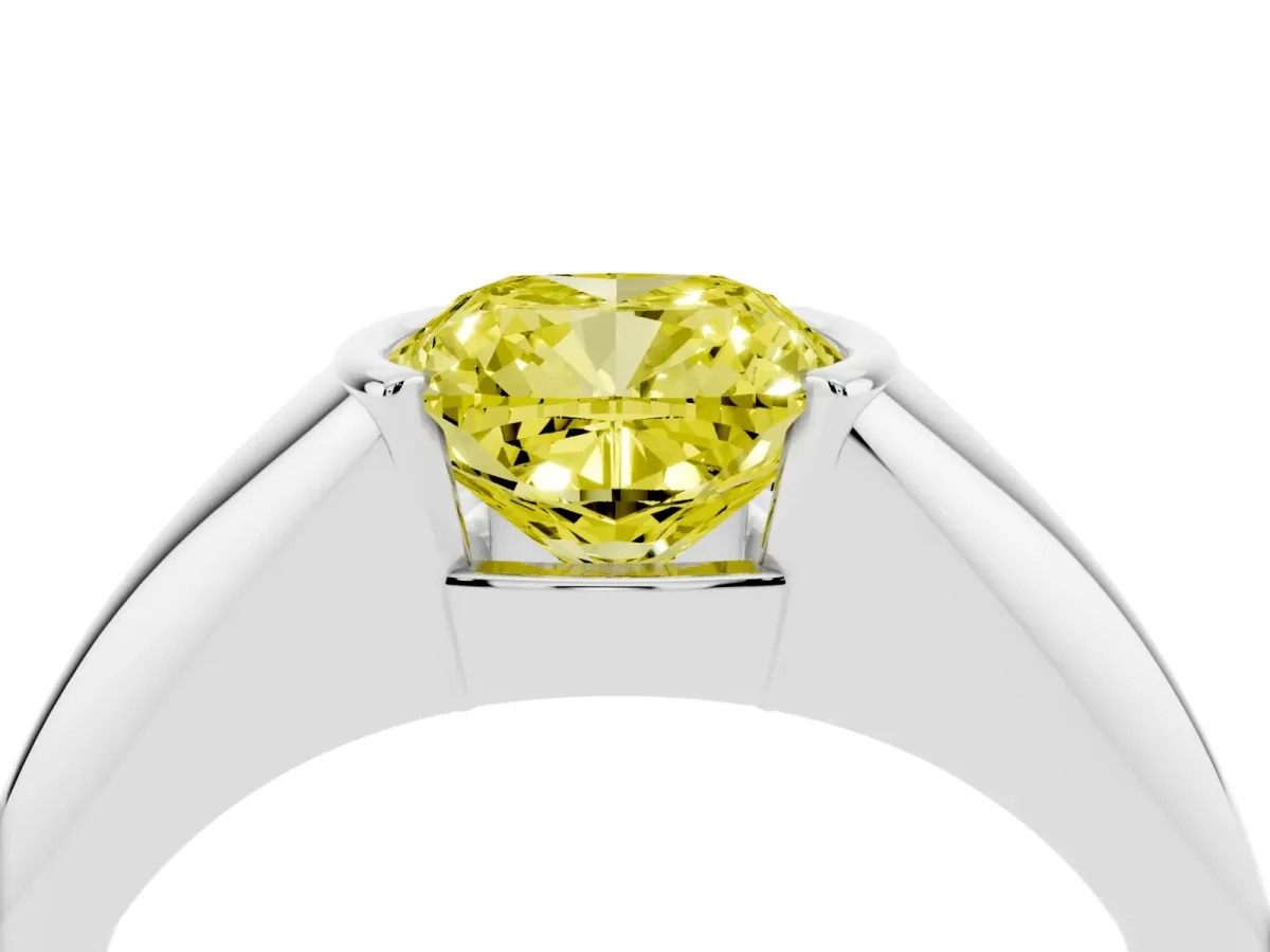 Fancy Yellow Cushion Cut Solitaire Tension Set Diamond Ring Silver