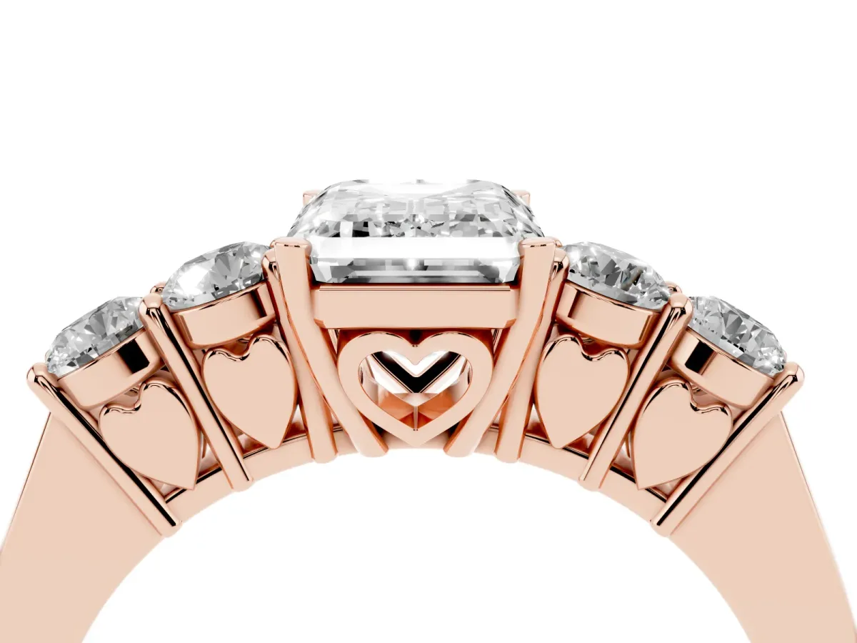 Emerald Cut Cut Diamond Five-Stone Prong Set White Gold Ring Rose gold
