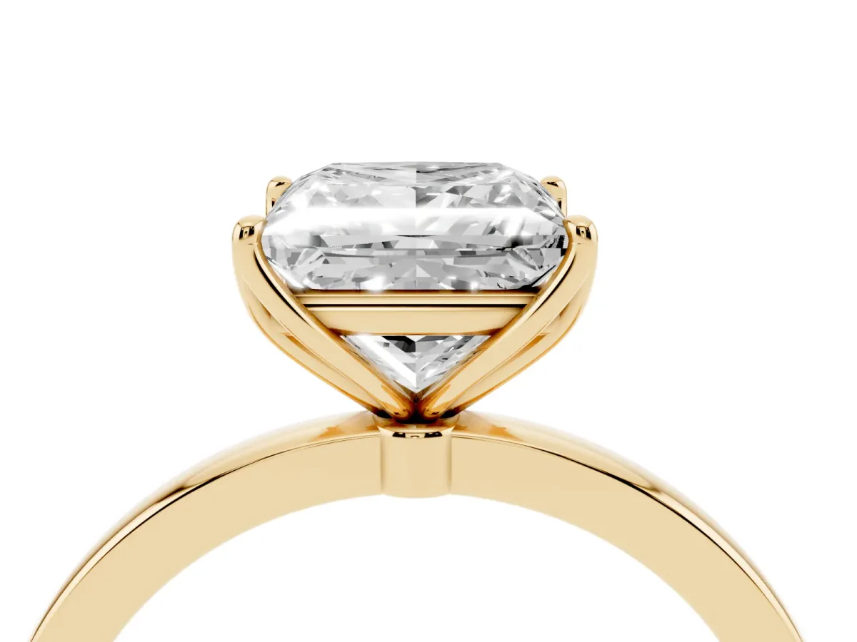 Princess Cut Diamond Solitaire Ring with Thin Band and Prong Setting Yellow gold