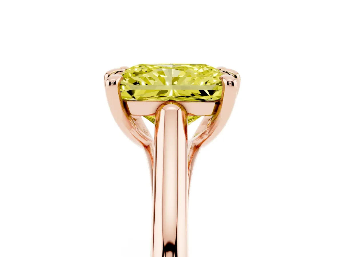 Fancy Yellow Radiant Cut Solitaire Engagement Ring with Six-Prong Setting and Classic Band Rose gold