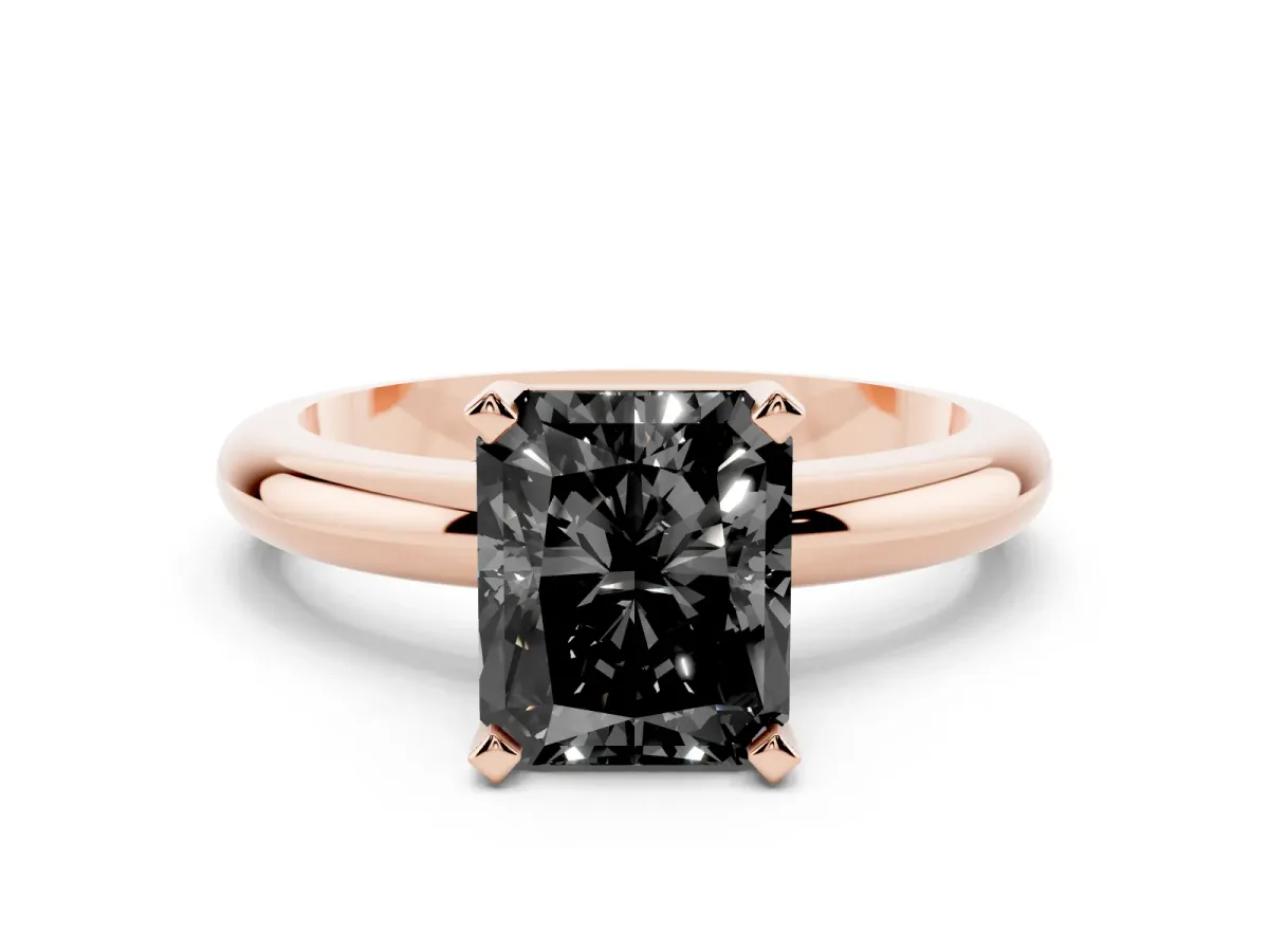 Fancy Black Radiant Cut Diamond Solitaire Engagement Ring with Round Band and Four-Prong Setting Rose gold