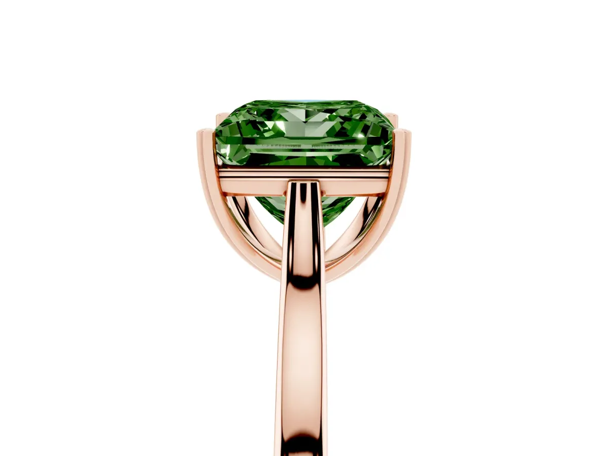 Fancy Green Princess Cut Solitaire Heart Prong Engagement Ring with Tapered Band Rose gold