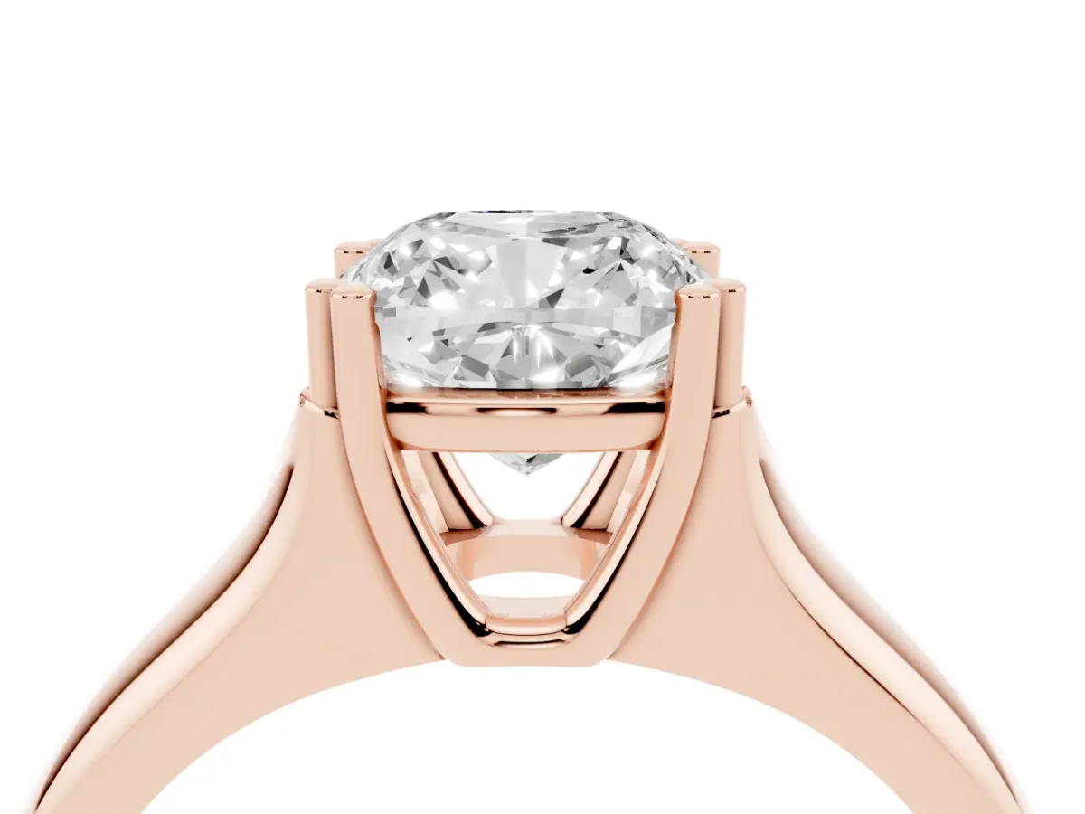 Cushion Cut Diamond Solitaire Ring with Wide Band and Prong Setting Rose gold