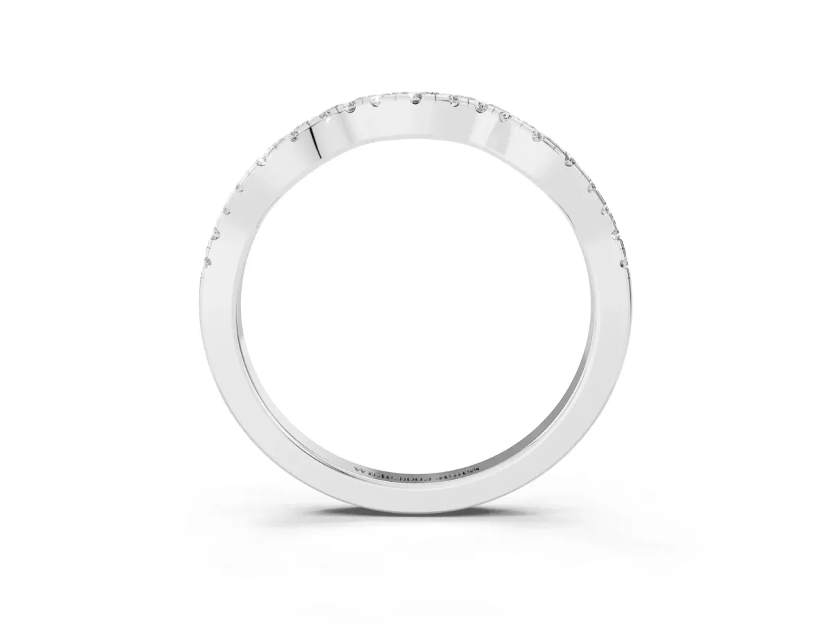 Round Diamond Pavé Curved Wedding Band Silver