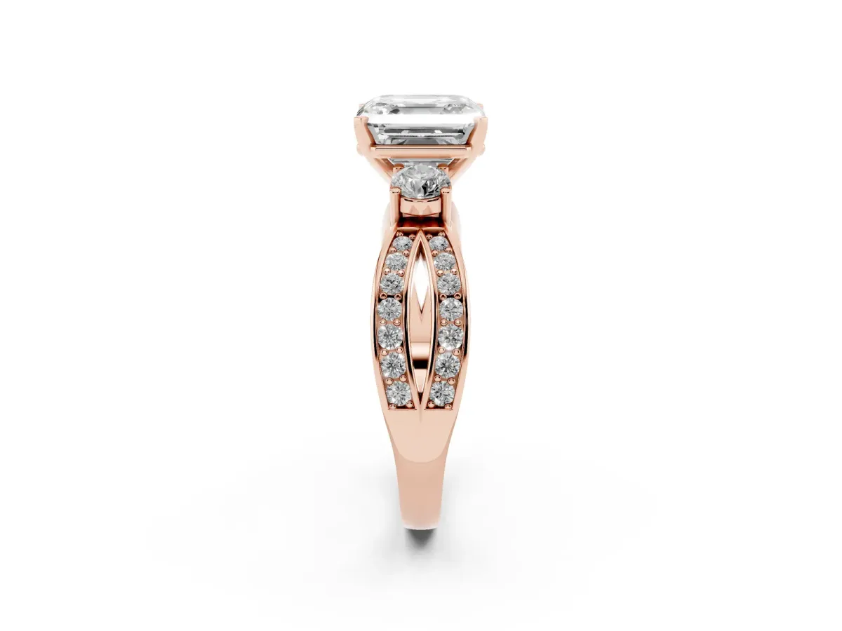 Three-Stone Asscher Cut Cut Diamond Twist Band with Prong Setting Rose gold