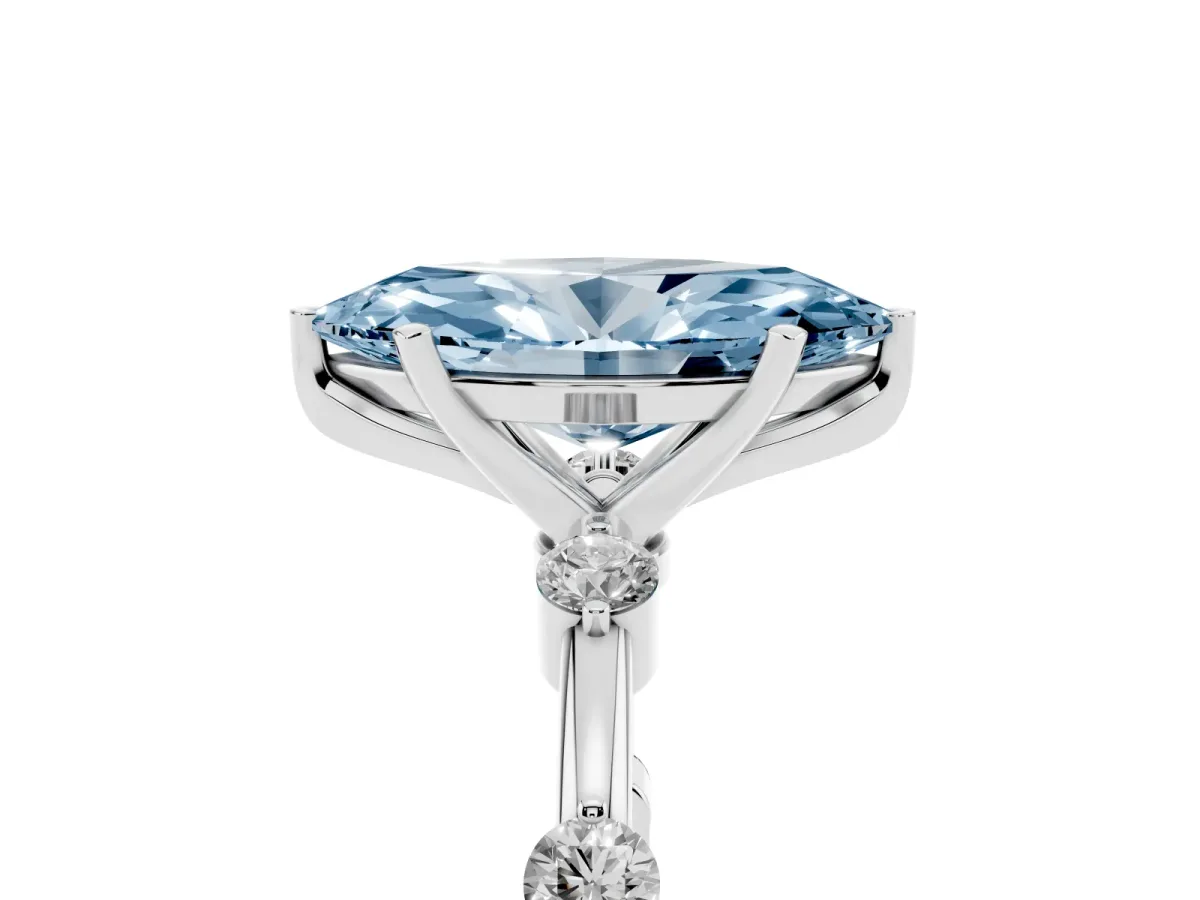 Fancy Blue Marquise Cut Solitaire Diamond Ring with Bezel Set Side Stones and Prong Setting Silver