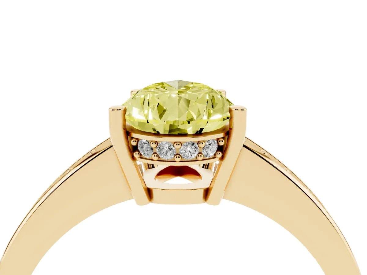Fancy Yellow Pear Cut Solitaire Pavé Band Prong Setting Ring Yellow gold