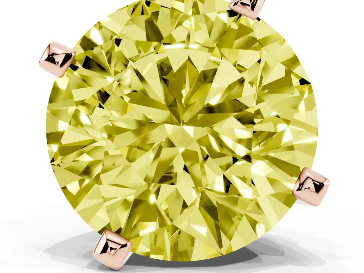 Fancy Yellow Round Cut Diamond Solitaire Ring with Prong Setting and Classic Band Rose gold