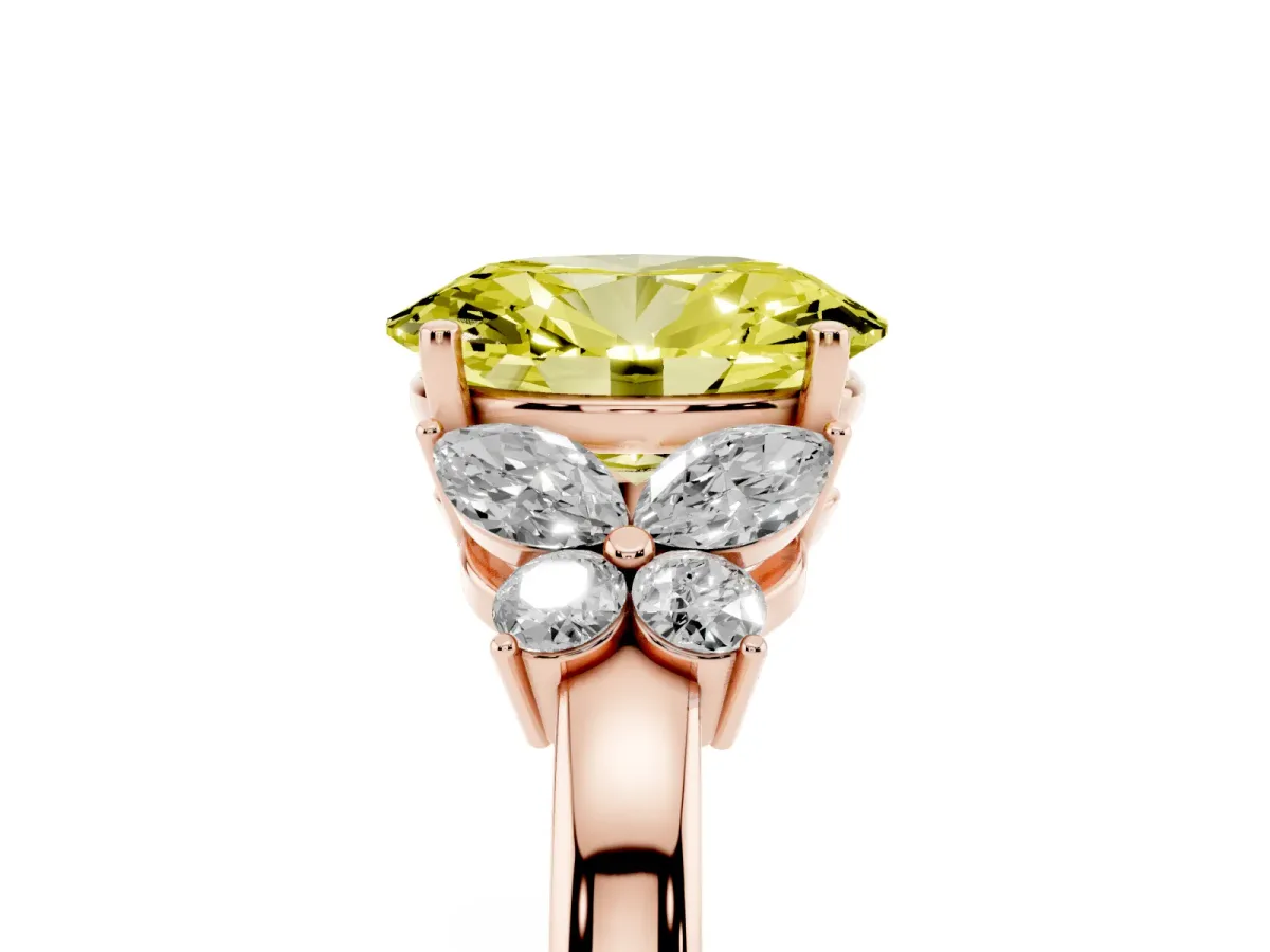 Fancy Yellow Oval Cut Cut Solitaire Floral Diamond Ring with Four-Prong Setting Rose gold