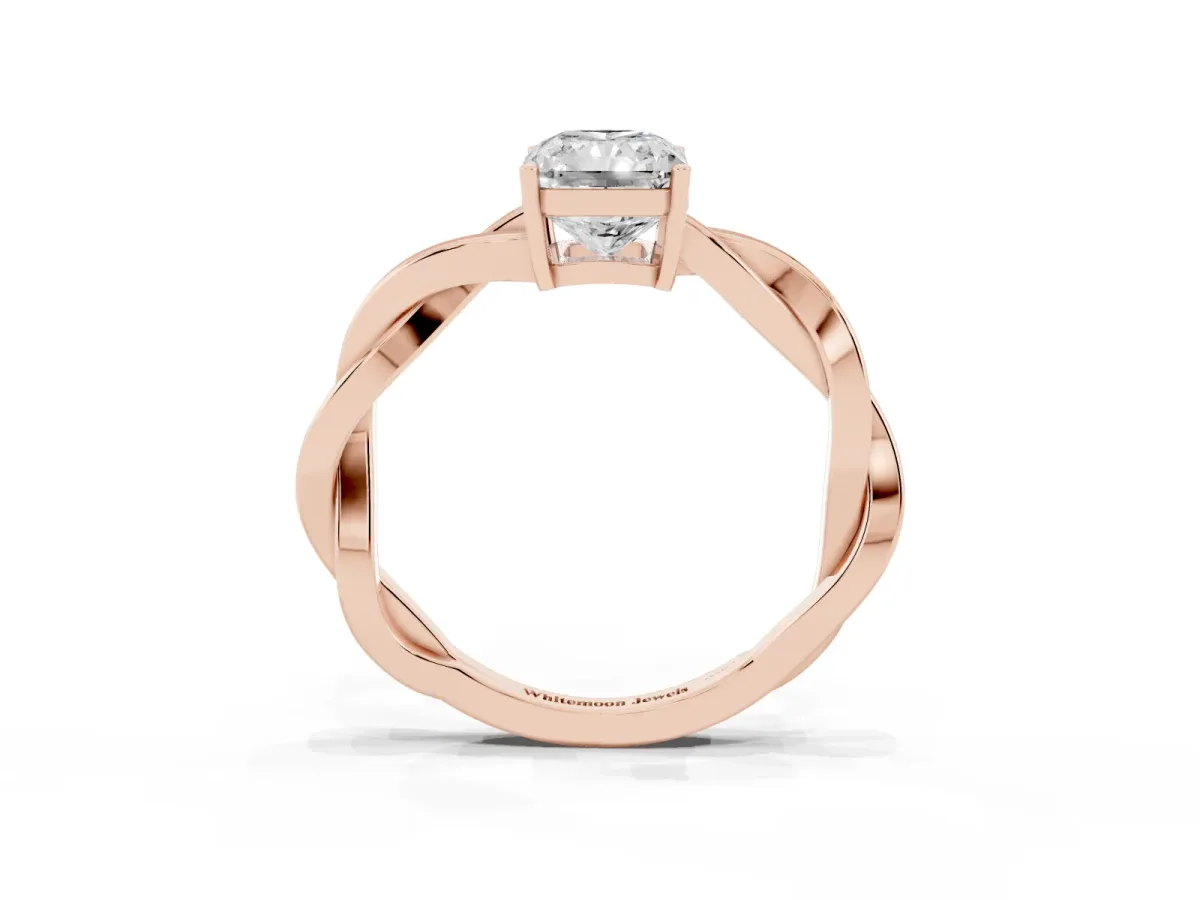 Radiant Cut Solitaire Twisted Pave Diamond Ring with Four-Prong Setting Rose gold