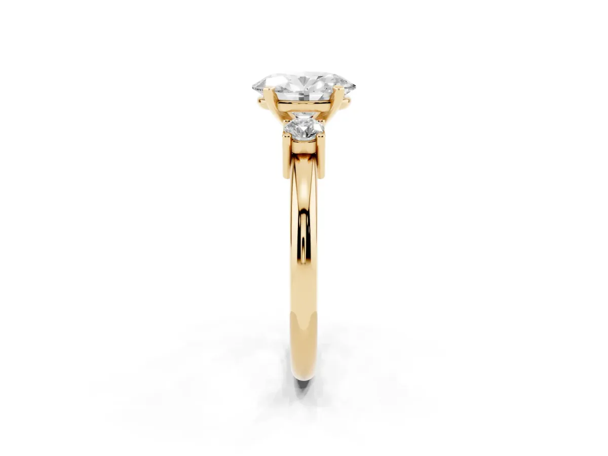 Three-Stone Oval Cut Cut Diamond Solitaire with Prong Setting and Classic Band Yellow gold