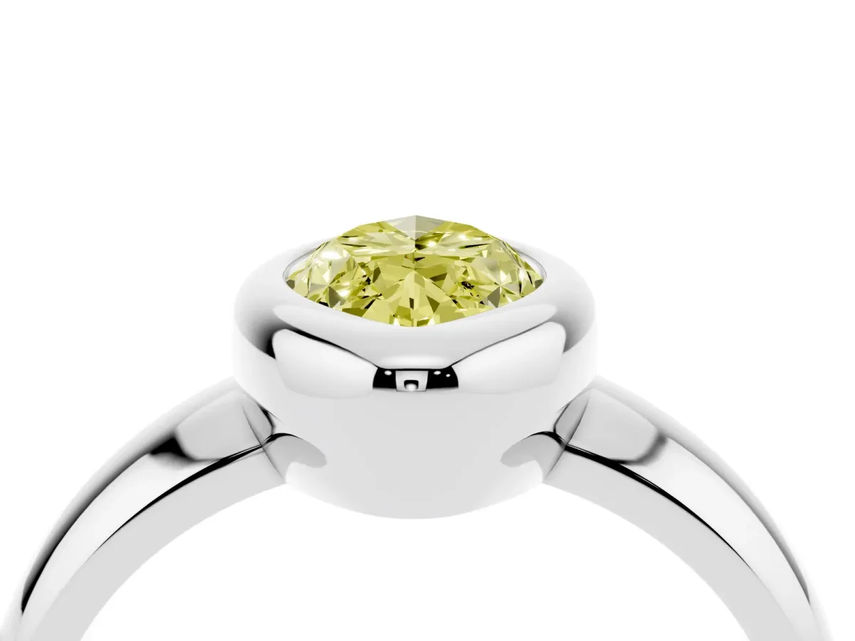 Fancy Yellow Bezel Set Marquise Cut Solitaire Ring with Wide Band Platinum