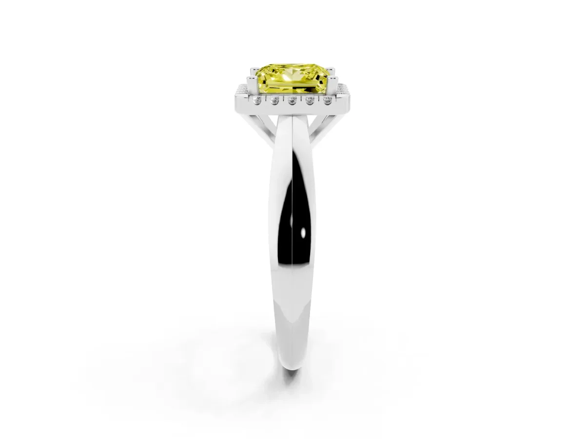 Fancy Yellow Princess Cut Cut Halo Solitaire Engagement Ring with Square Band and Four-Prong Setting Silver