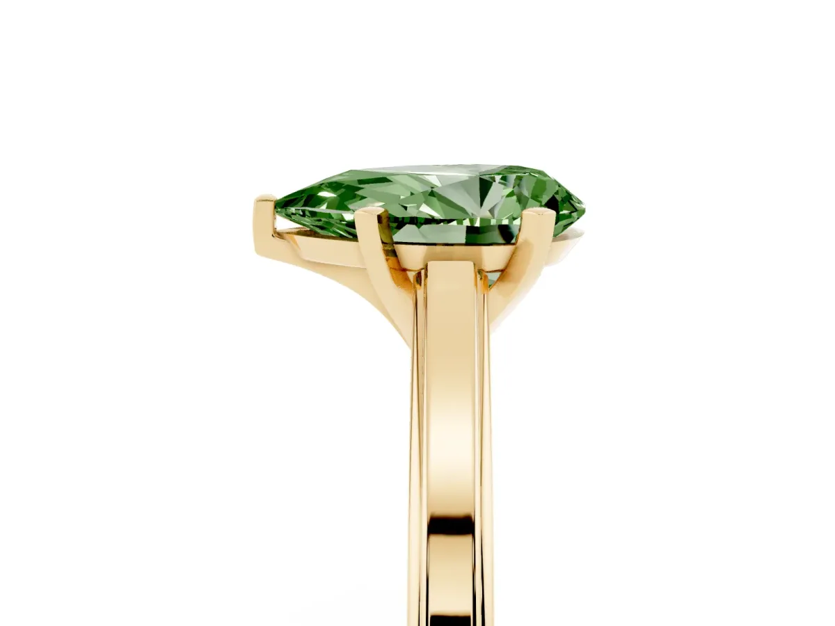 Fancy Green Pear Cut Solitaire Diamond Ring with Four-Prong Setting and Classic Band Yellow gold
