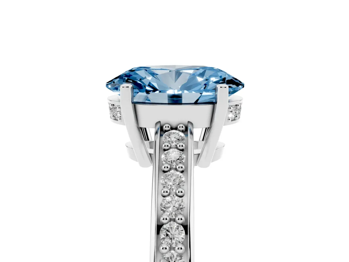 Fancy Blue Oval Cut Solitaire Pavé Band Prong Setting Ring White gold