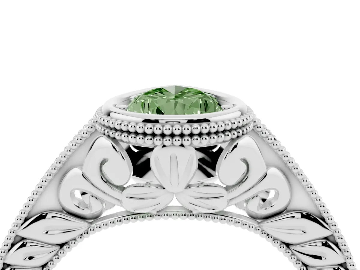 Fancy Green Bezel Set Pear Cut Diamond Milgrain Pave Engagement Ring Platinum