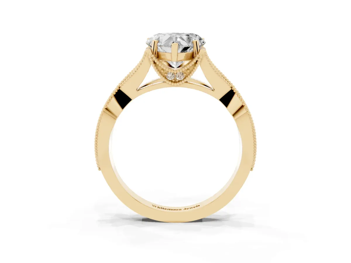 Heart Cut Cut Diamond Twisted Band with Milgrain Pave Setting and Four-Prong Setting Yellow gold