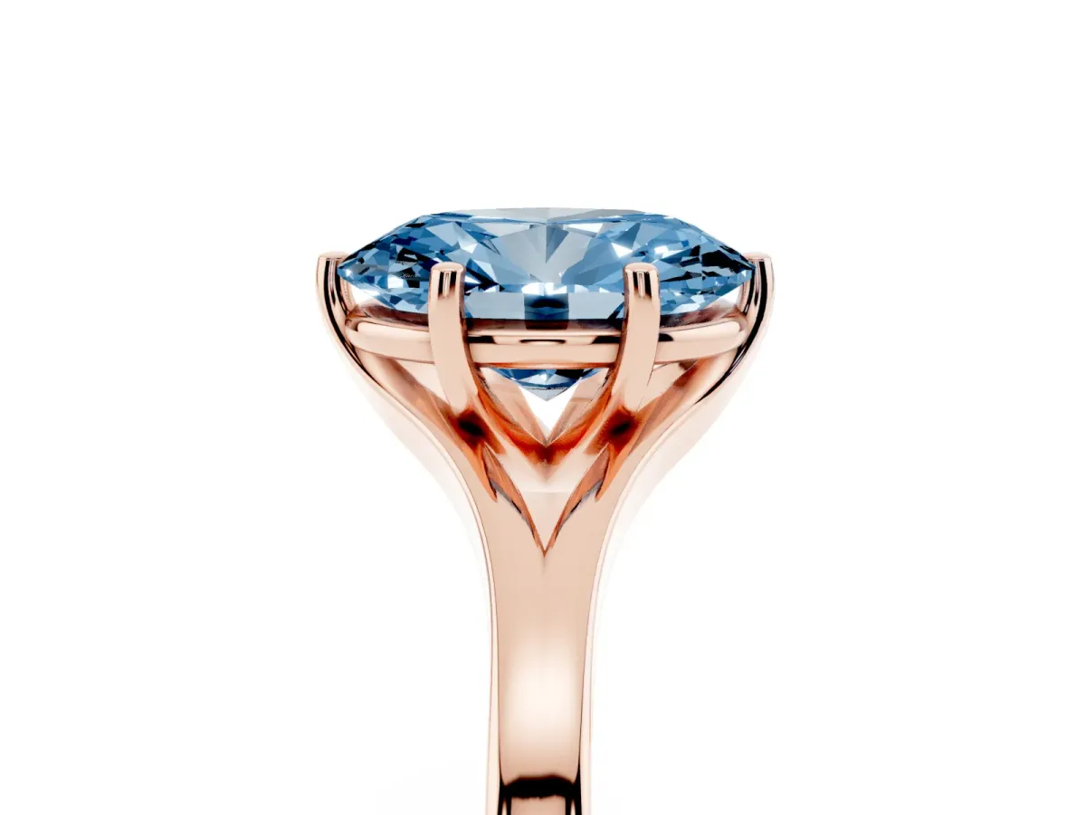 Fancy Blue Oval Cut Solitaire Diamond Ring with Six-Prong Setting and Tapered Band Rose gold