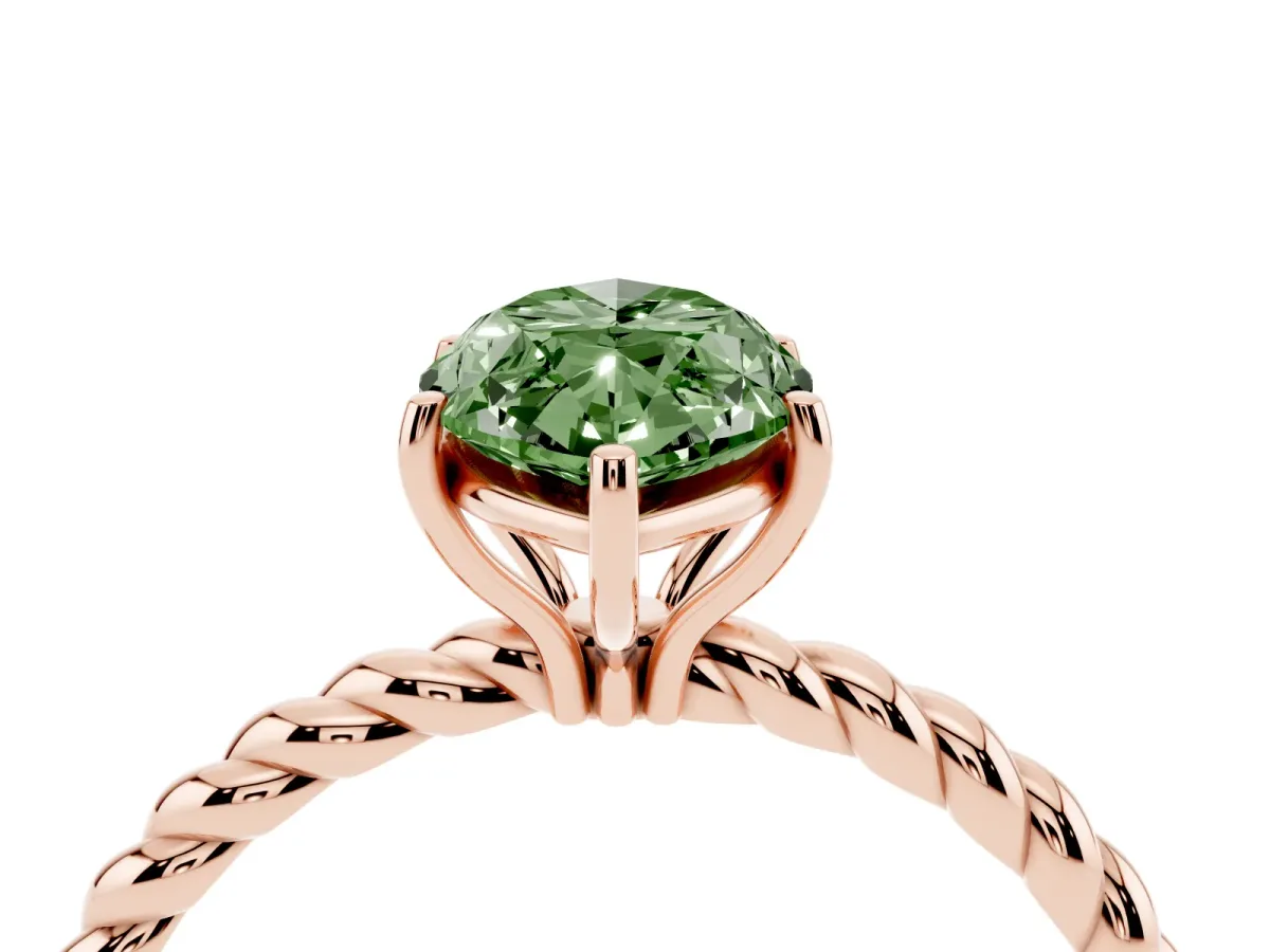 Fancy Green Marquise Cut Solitaire Twist Band Ring with Four-Prong Setting Rose gold