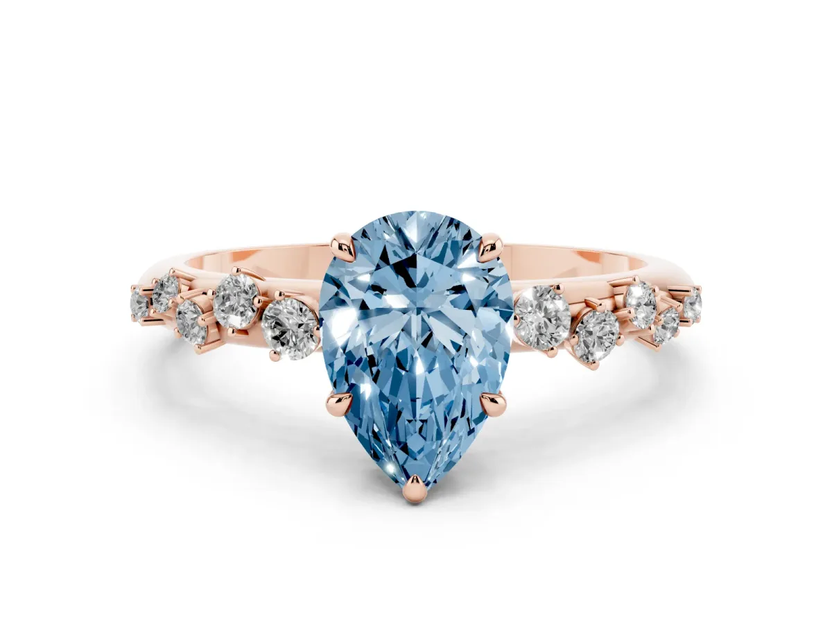 Fancy Blue Pear Cut Diamond Cluster Prong-Set Solitaire Ring Rose gold