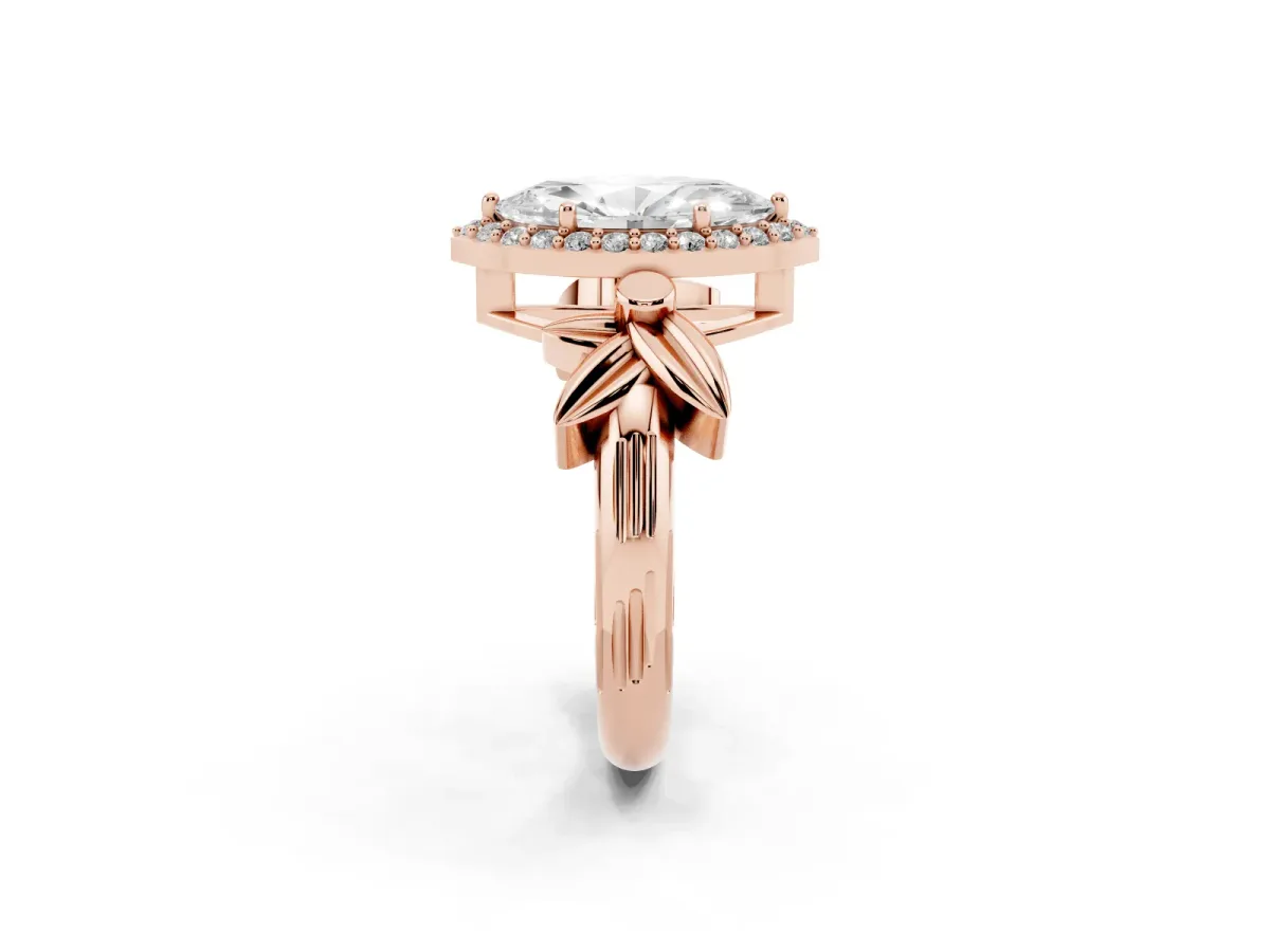 Marquise Cut Halo Diamond Floral Band with Four-Prong Setting Rose gold