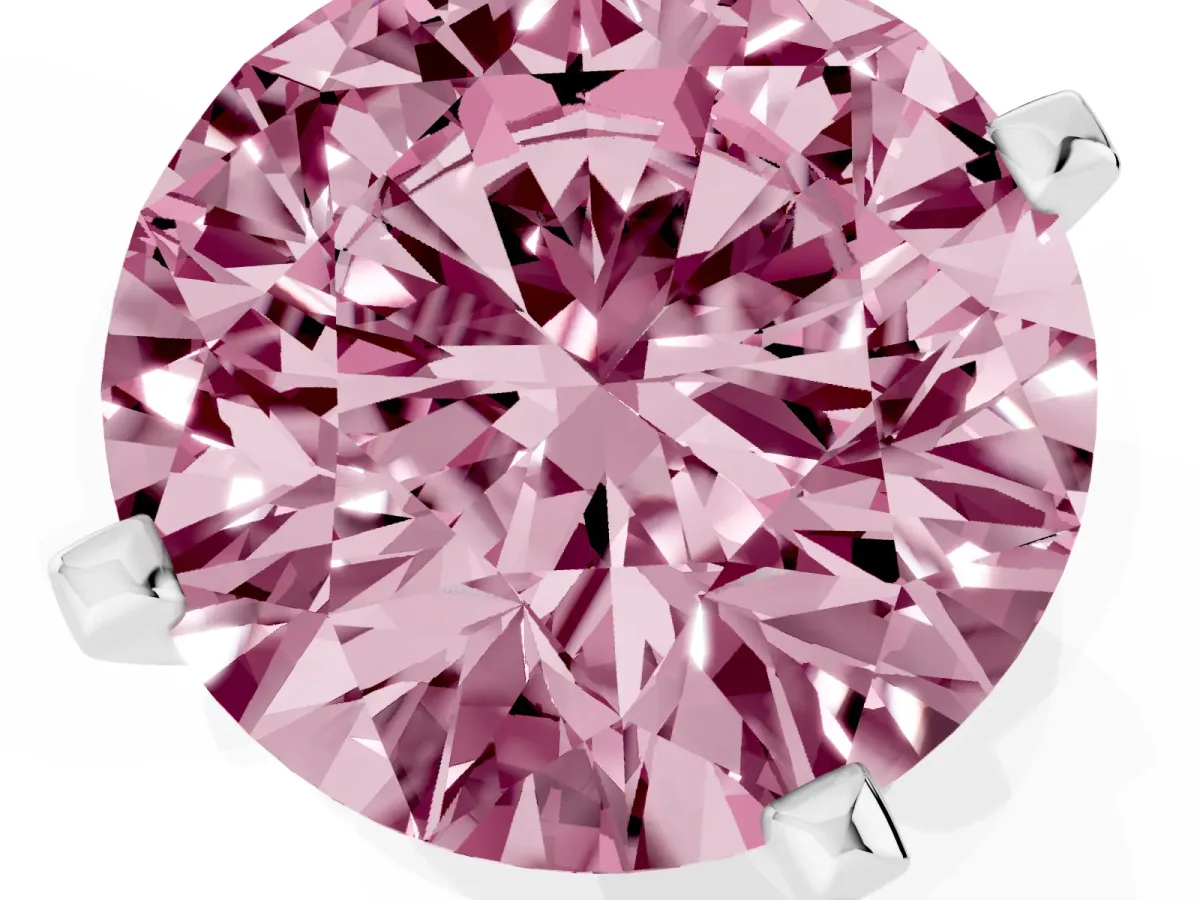 Fancy Pink Round Cut Diamond Solitaire Ring with Prong Setting and Classic Band Silver