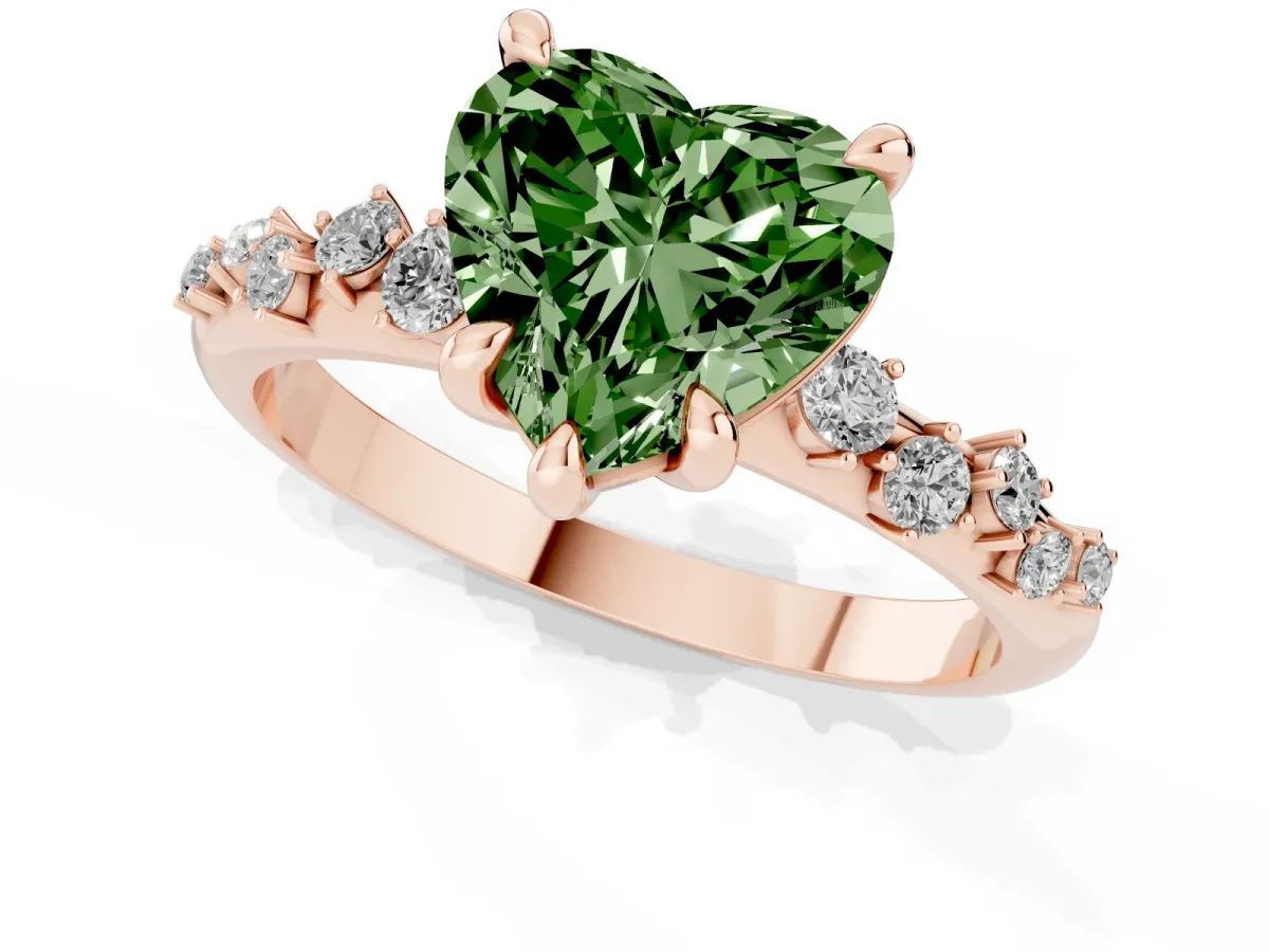 Fancy Green Heart Cut Cut Diamond Vine Band with Four-Prong Setting Rose gold