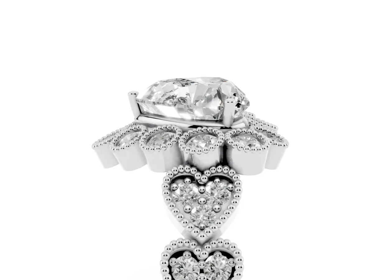 Heart Cut Brilliant Milgrain Pave Heart Band Solitaire Ring White gold