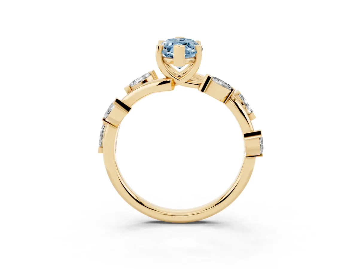 Fancy Blue Marquise Cut Solitaire Twisted Band Marquise Accent Prong Setting Ring Yellow gold