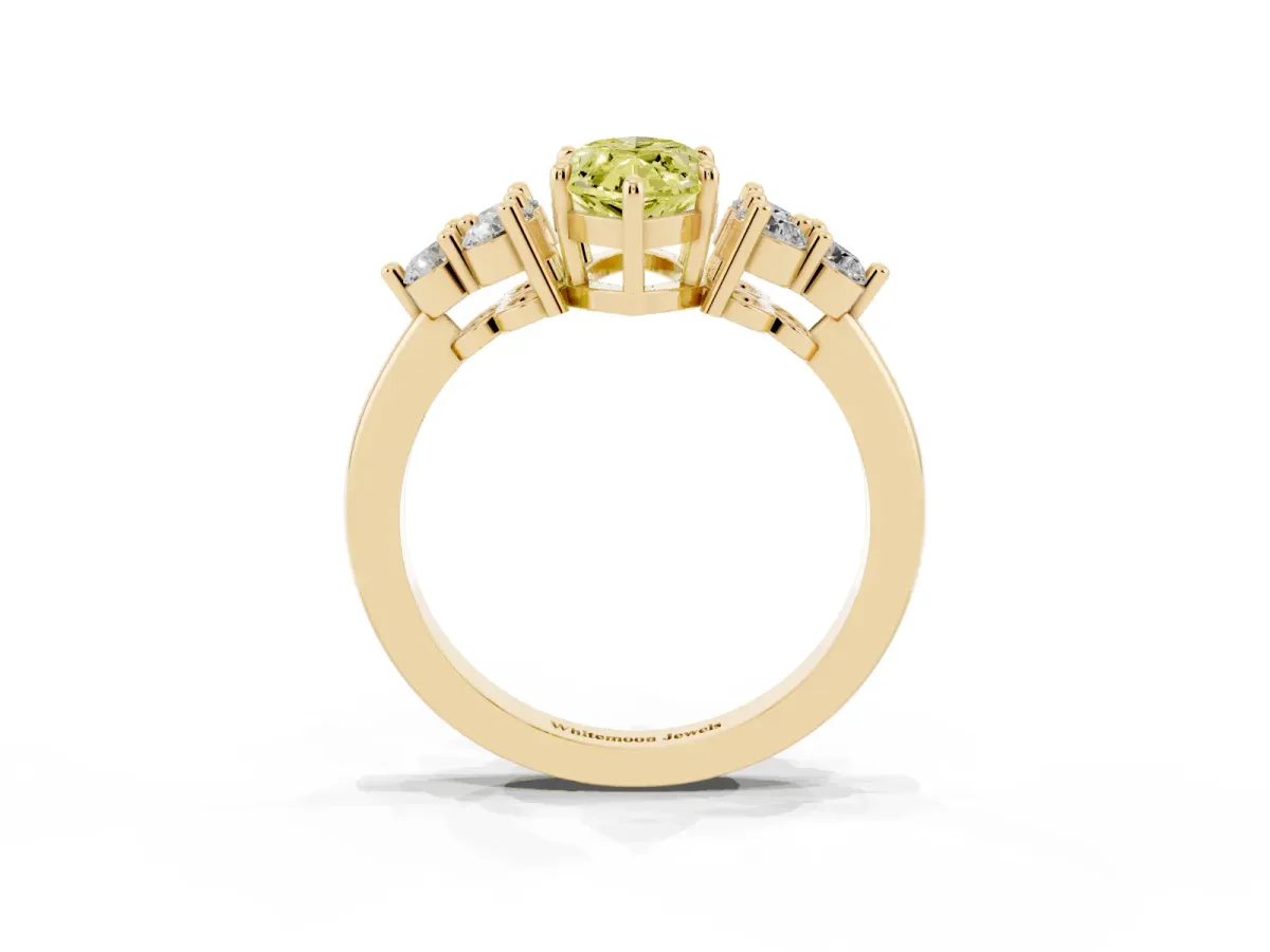 Fancy Yellow Marquise Cut Brilliant Diamond Cluster Accent Solitaire Ring with Prong Setting Yellow gold