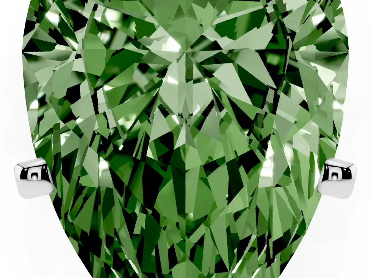 Fancy Green Pear Cut Diamond Solitaire Ring with Prong Setting and Classic Band Silver