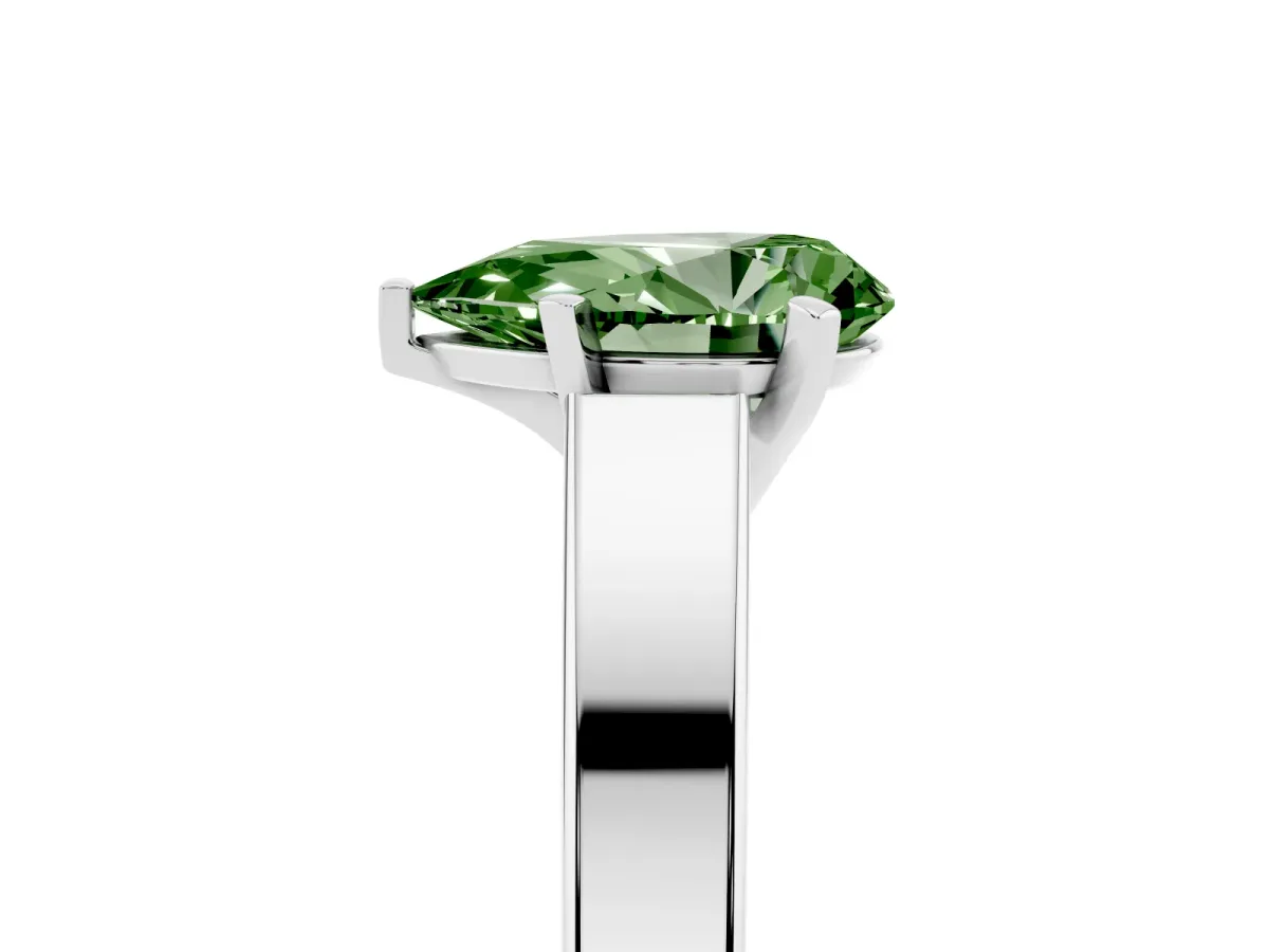 Fancy Green Pear Cut Solitaire Engagement Ring with Four-Prong Setting and Tapered Band Silver