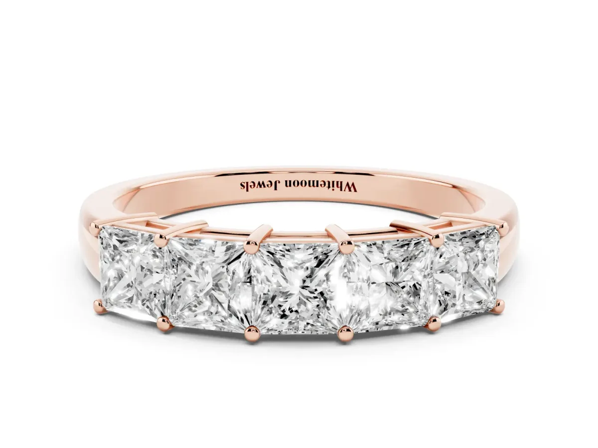 Princess Cut Five-Stone Diamond Band with Prong Setting Rose gold