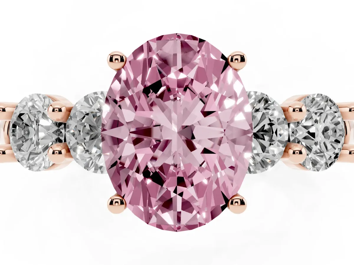 Fancy Pink Oval Cut Cut Five-Stone Prong Set Diamond Ring with Classic Band Rose gold