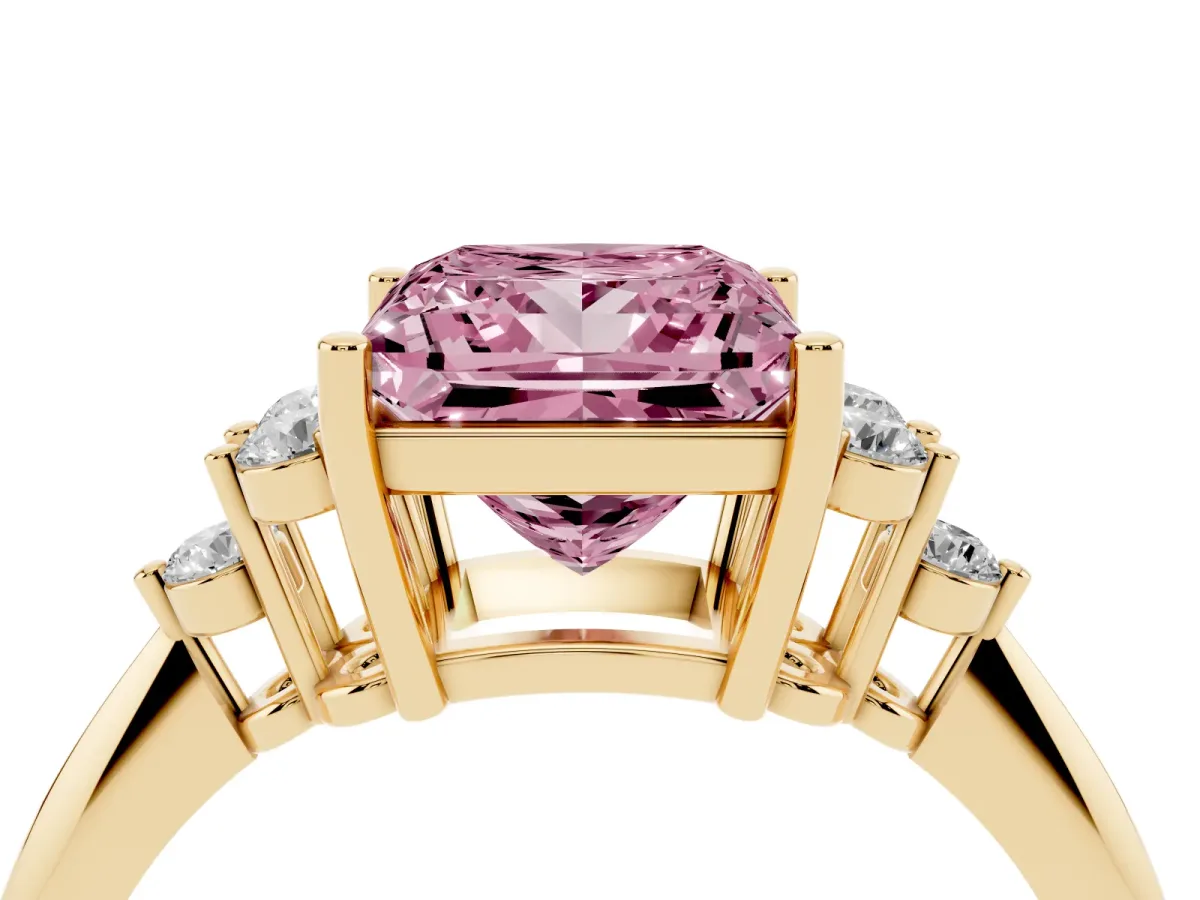 Fancy Pink Princess Cut Cut Diamond Cluster Ring with Solitaire Band and Four-Prong Setting Yellow gold