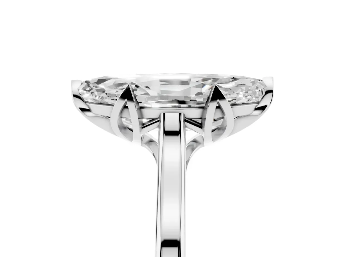 Marquise Cut Diamond Solitaire Ring with Flower Prong Setting and Classic Band Silver